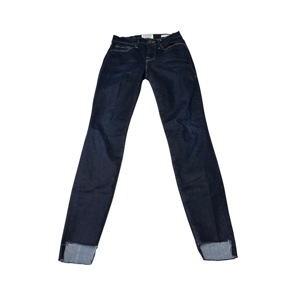 FRAME Le Skinny de‎ Jeanne Edgerton Dark Wash Raw Step Hem Jeans Size 25X28